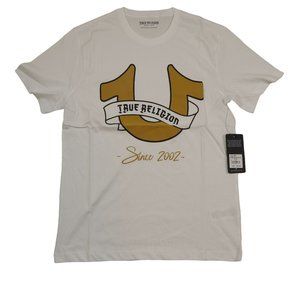 True Religion white short sleeve t-shirt with khaki front graphic